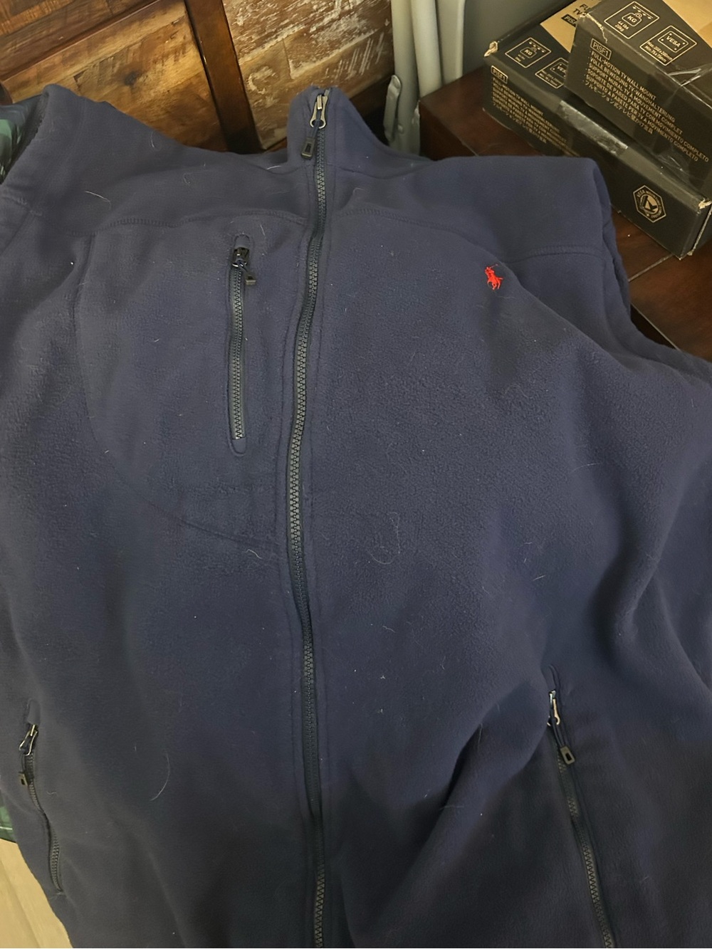 Polo by Ralph Lauren Navy Zip-Front Fleece Jacket with Red Pony